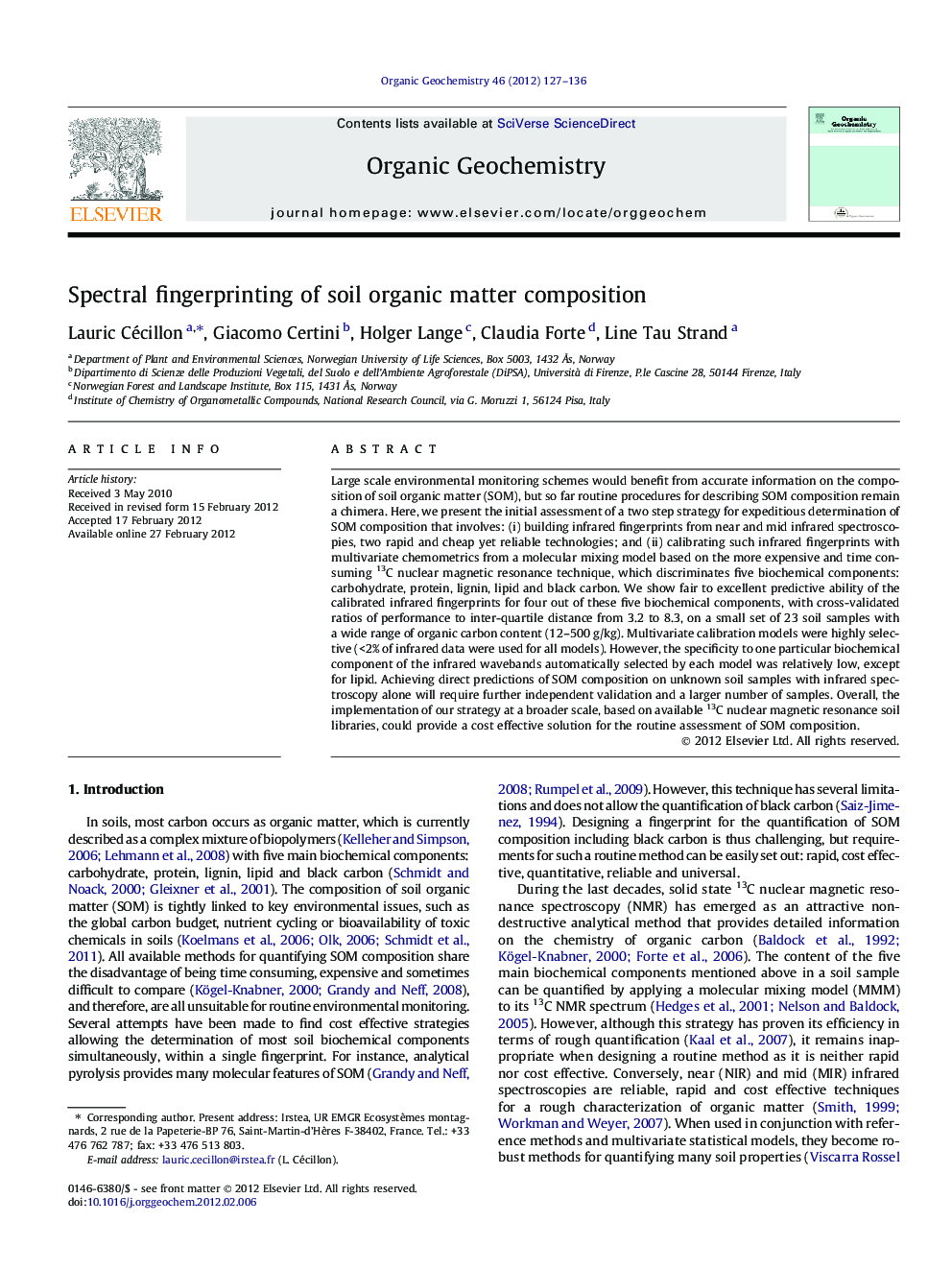Spectral fingerprinting of soil organic matter composition