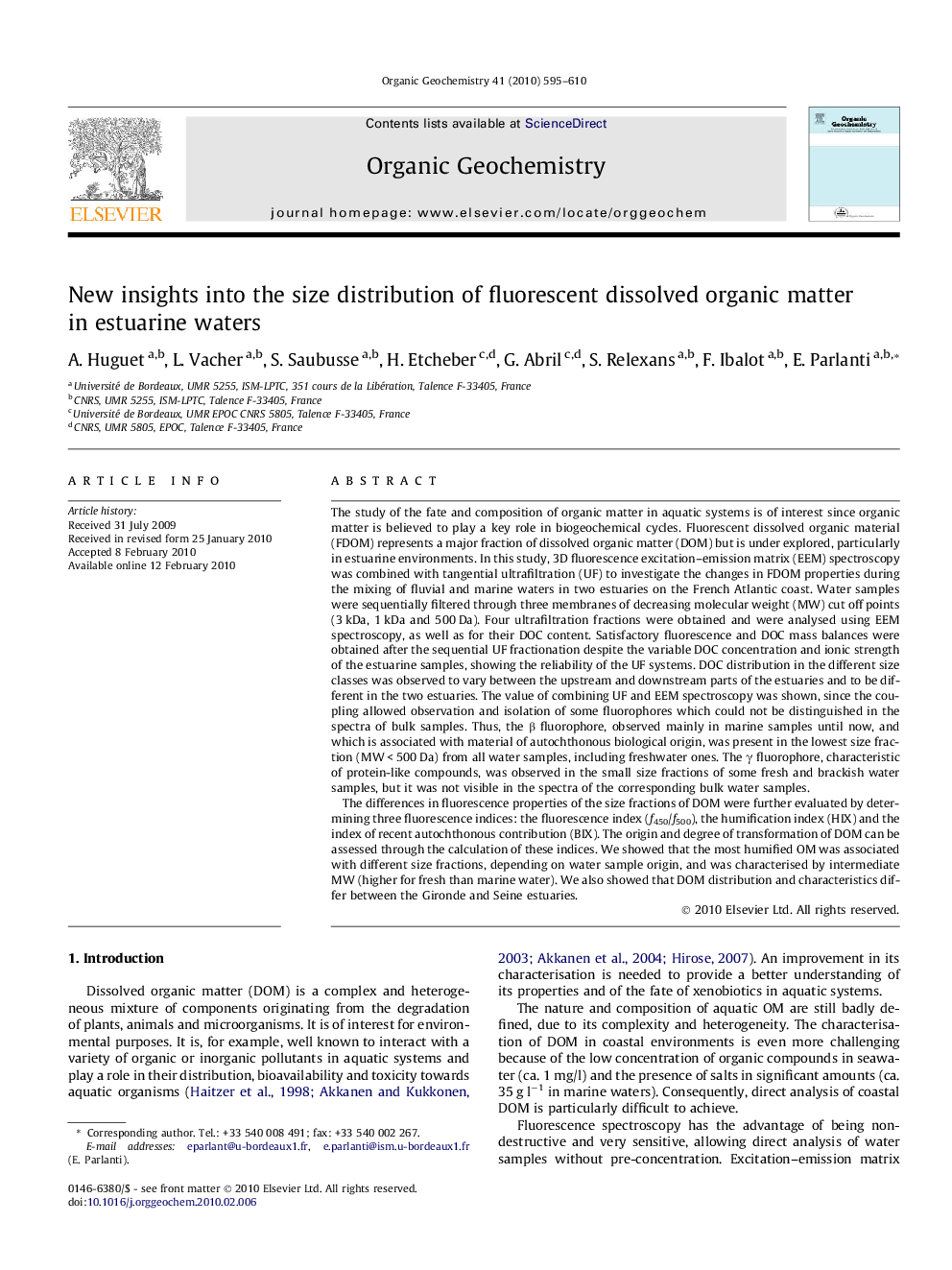 New insights into the size distribution of fluorescent dissolved organic matter in estuarine waters