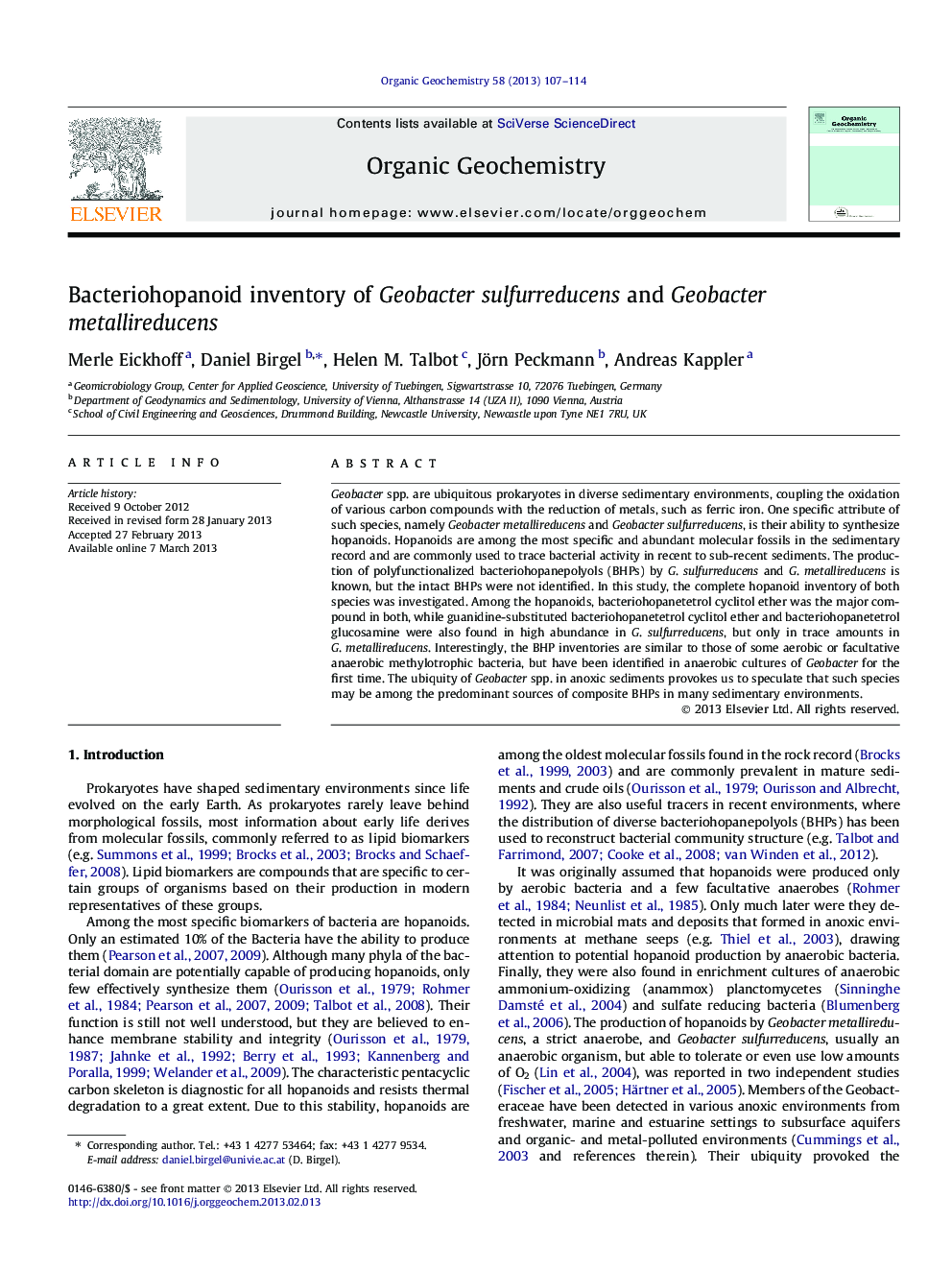 Bacteriohopanoid inventory of Geobacter sulfurreducens and Geobacter metallireducens