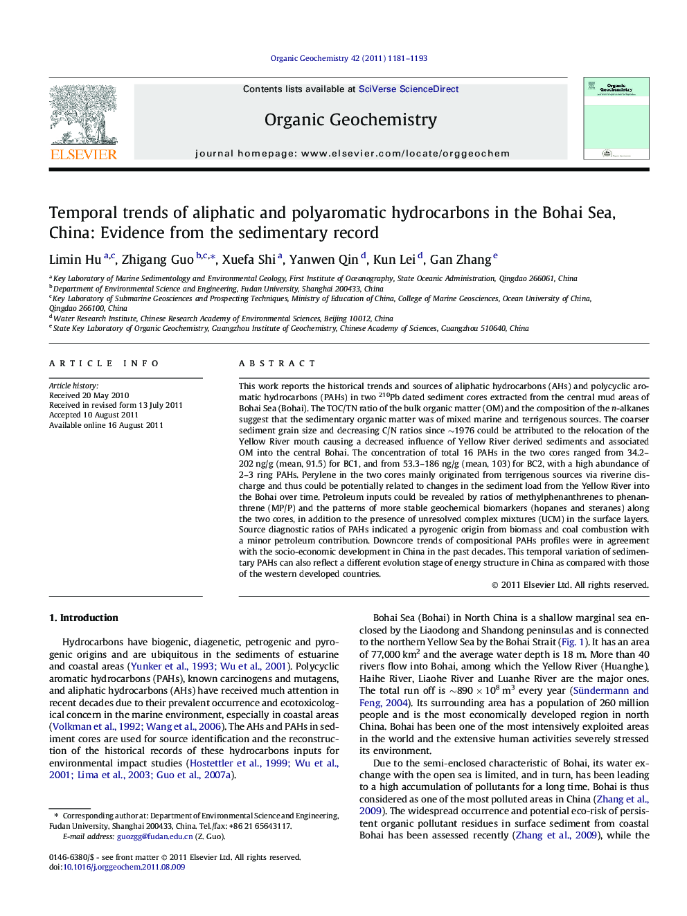 Temporal trends of aliphatic and polyaromatic hydrocarbons in the Bohai Sea, China: Evidence from the sedimentary record