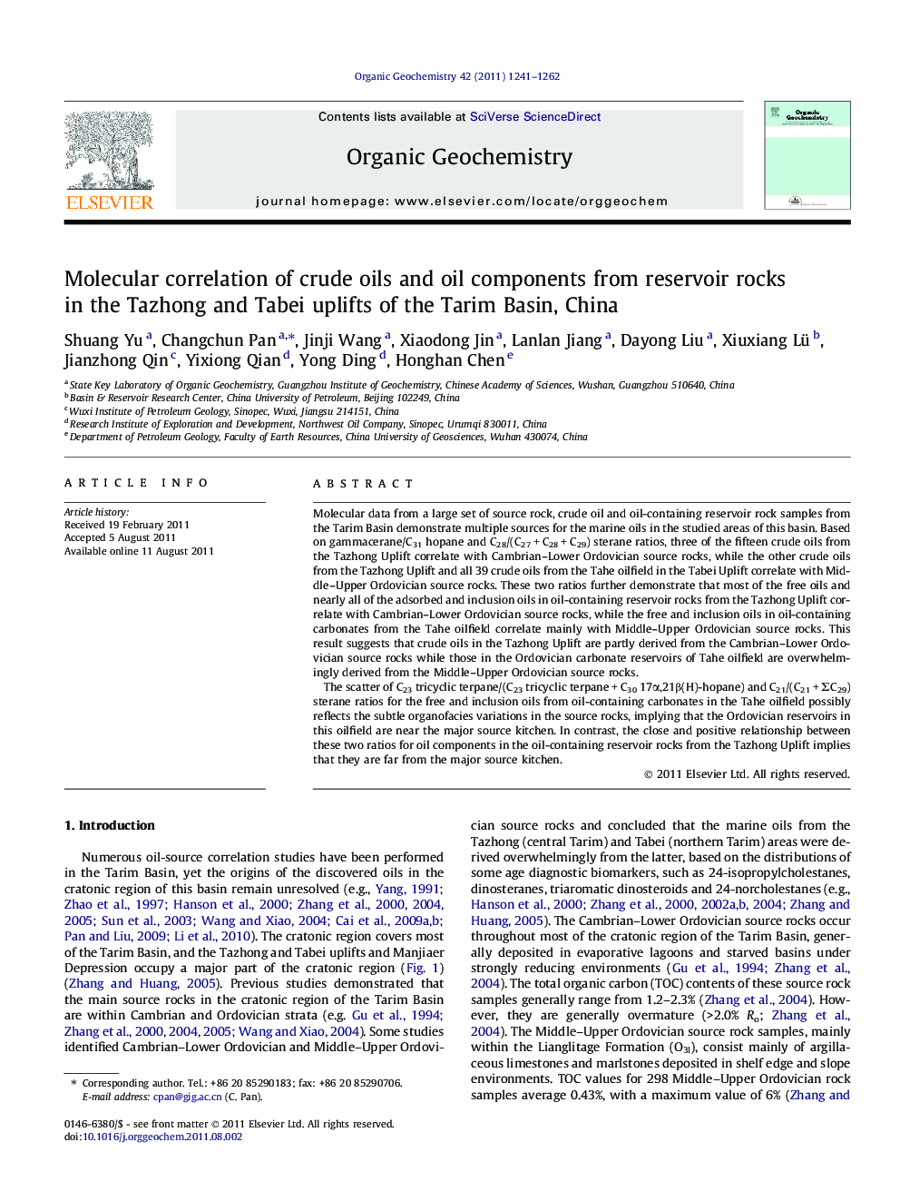 Molecular correlation of crude oils and oil components from reservoir rocks in the Tazhong and Tabei uplifts of the Tarim Basin, China