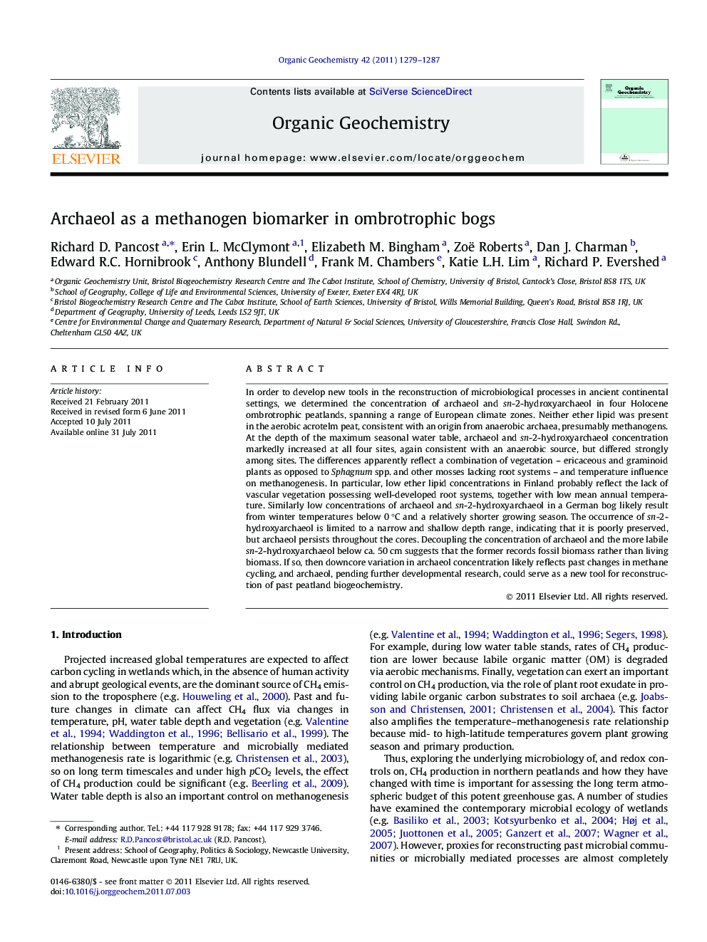 Archaeol as a methanogen biomarker in ombrotrophic bogs