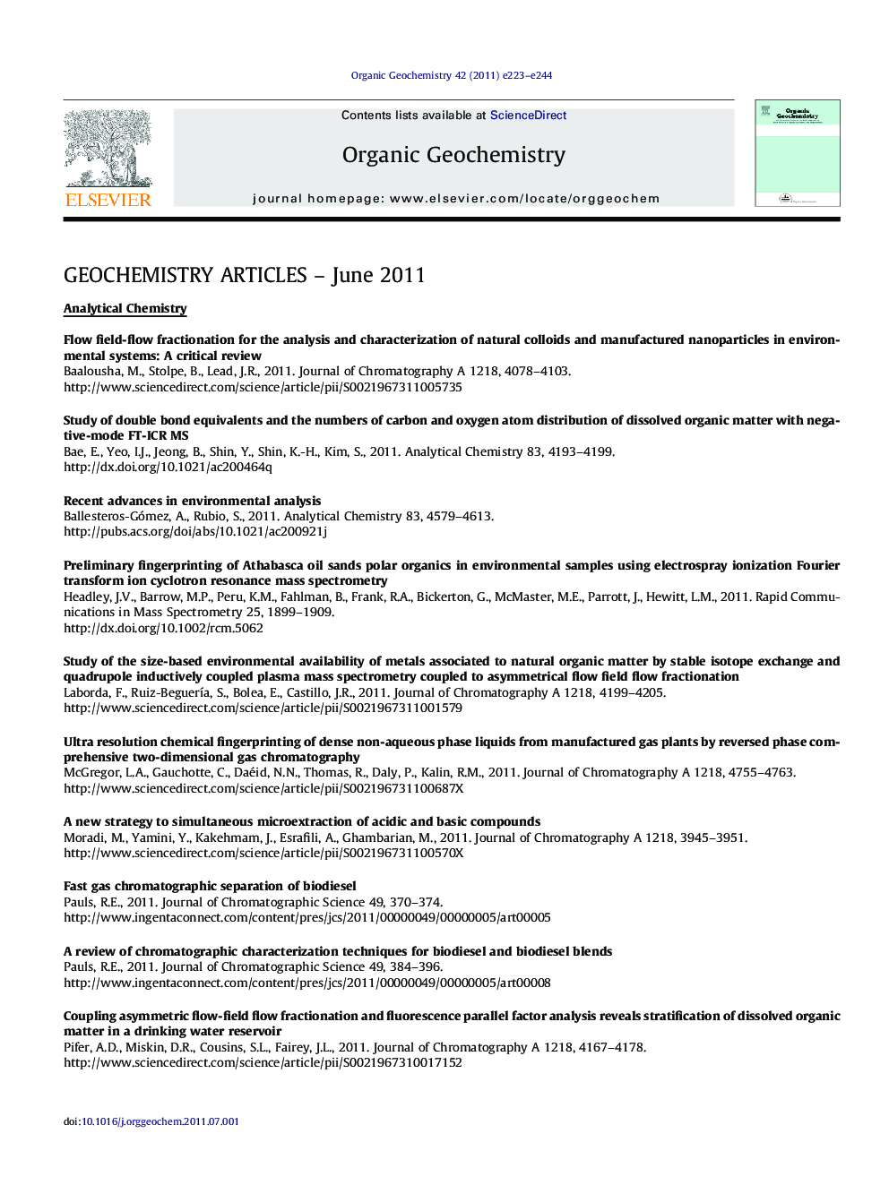GEOCHEMISTRY ARTICLES - June 2011
