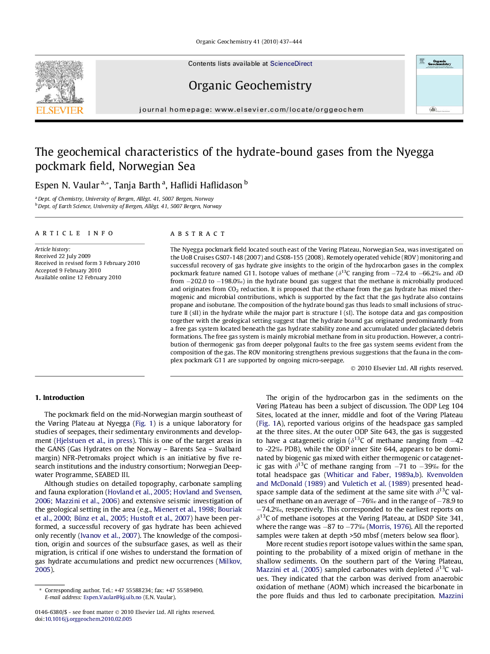 The geochemical characteristics of the hydrate-bound gases from the Nyegga pockmark field, Norwegian Sea