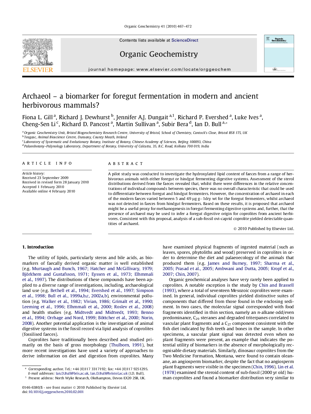 Archaeol - a biomarker for foregut fermentation in modern and ancient herbivorous mammals?