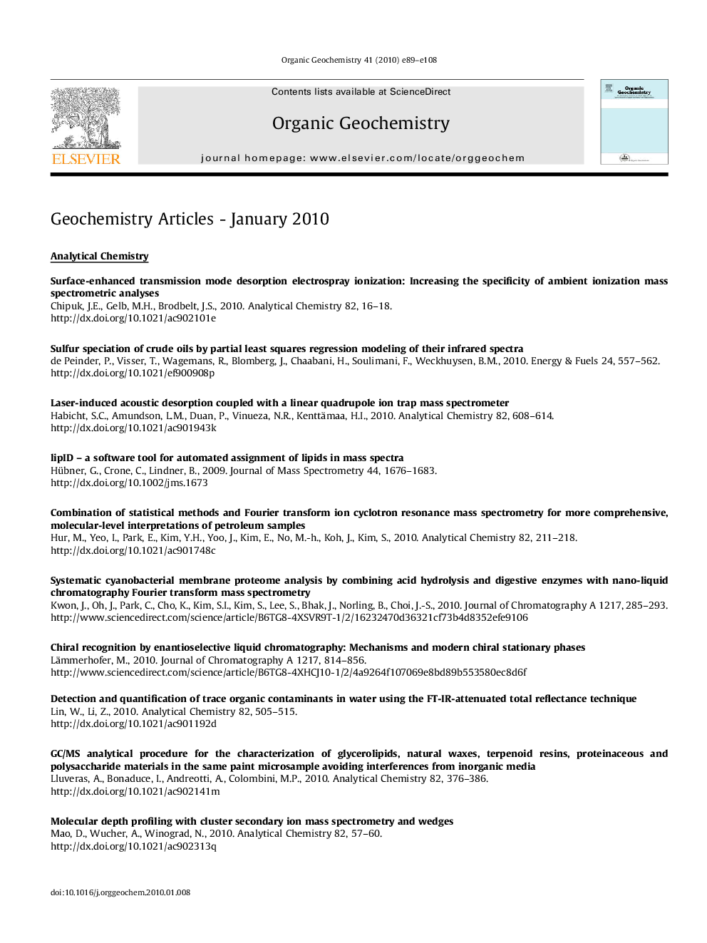 Geochemistry articles - January 2010