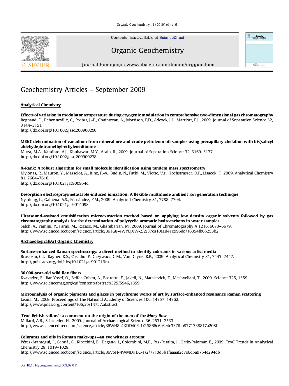 GEOCHEMISTRY ARTICLES - September 2009