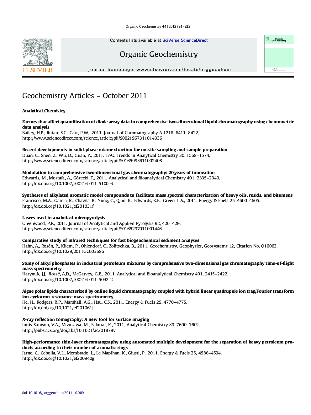 عکس صفحه اول مقاله: GEOCHEMISTRY ARTICLES - October 2011 GEOCHEMISTRY ARTICLES - October 2011