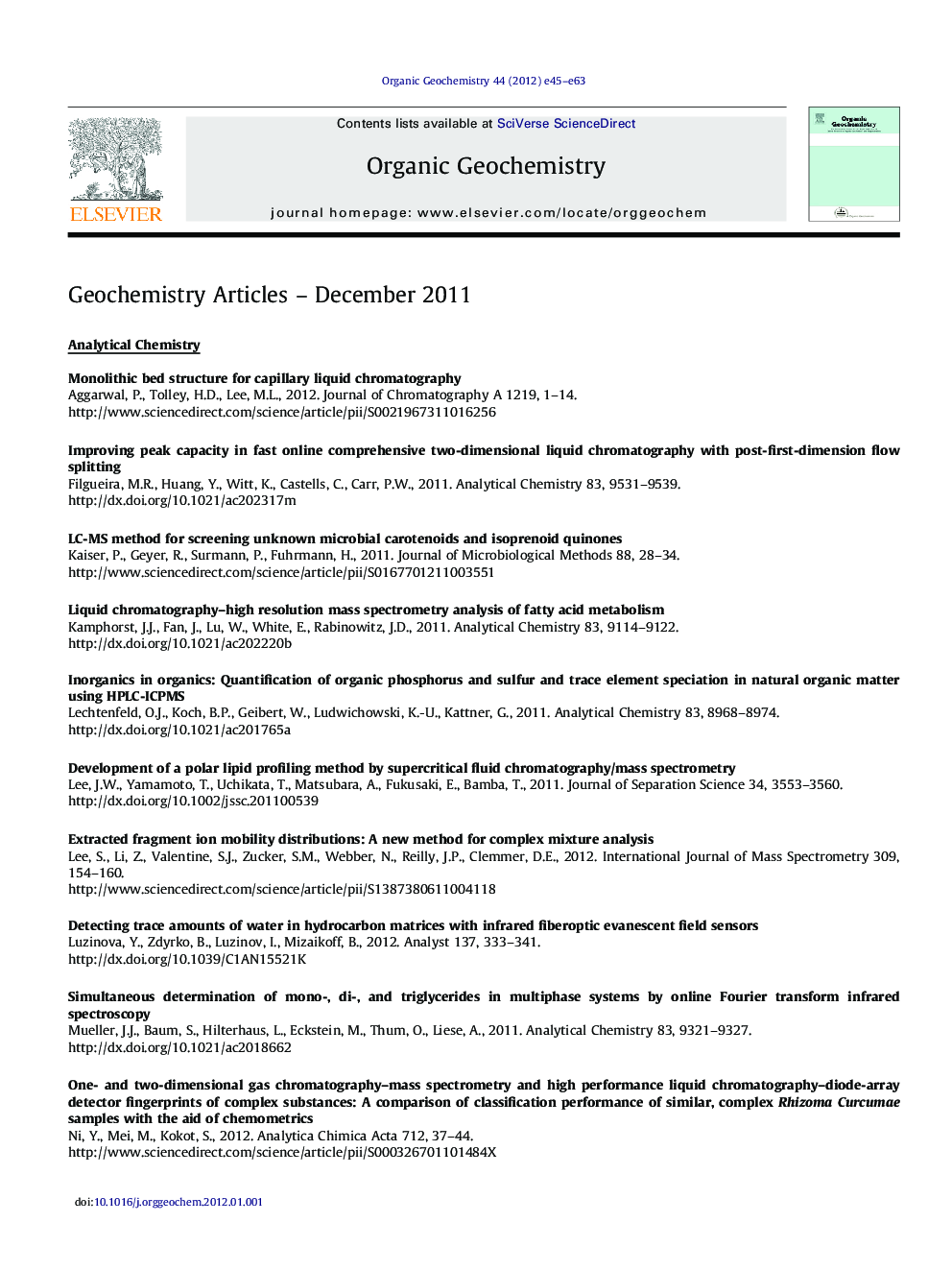 GEOCHEMISTRY ARTICLES - December 2011