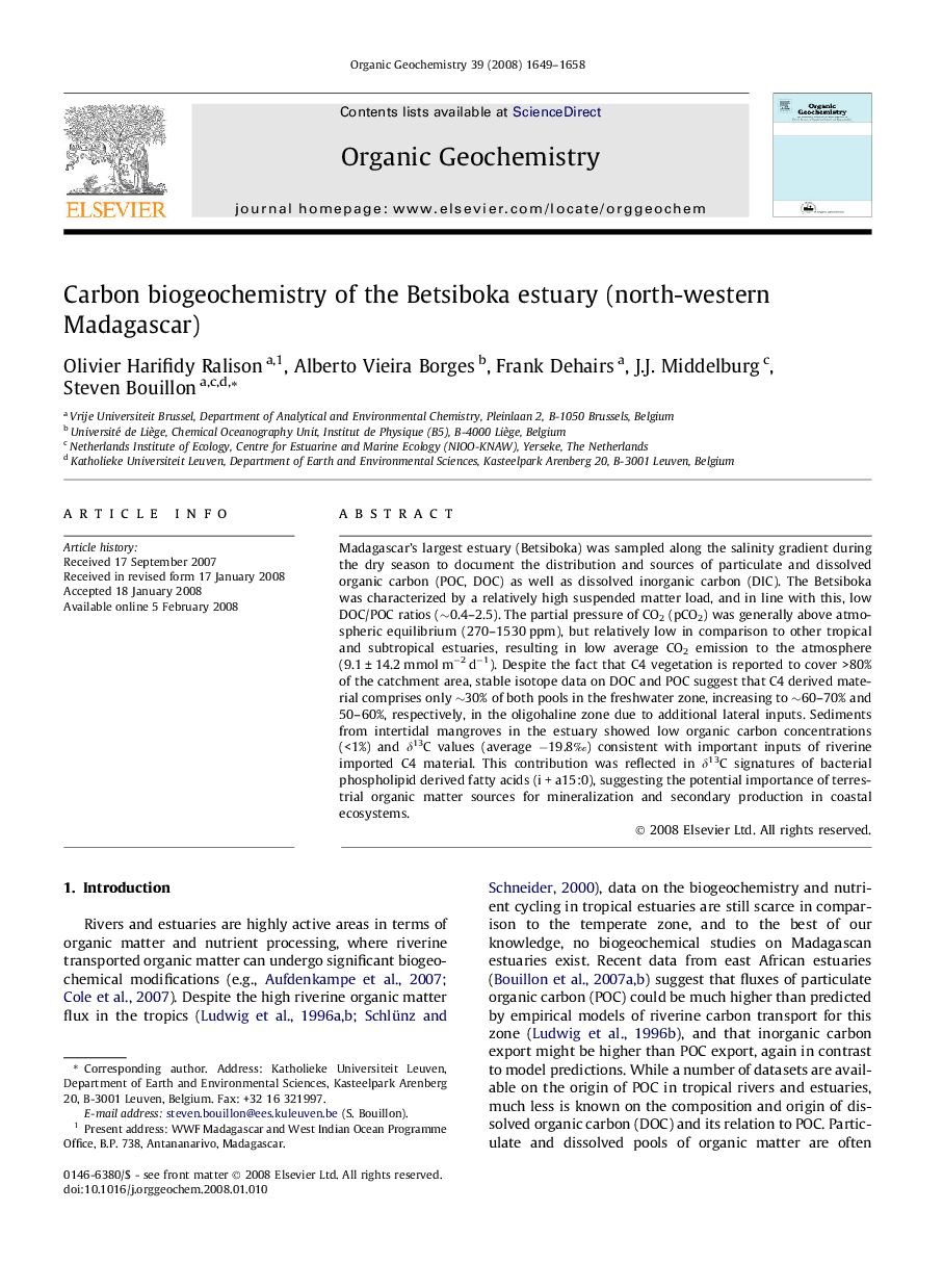Carbon biogeochemistry of the Betsiboka estuary (north-western Madagascar)