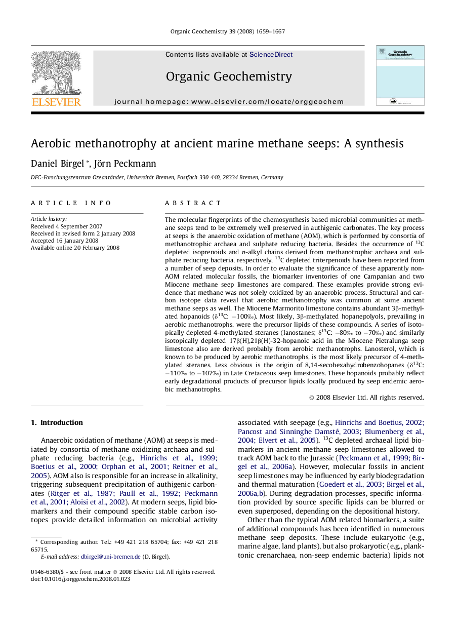 Aerobic methanotrophy at ancient marine methane seeps: A synthesis