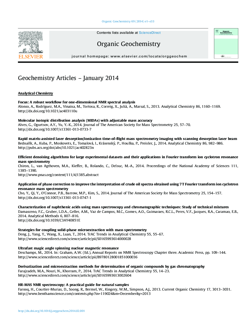 GEOCHEMISTRY ARTICLES - January 2014