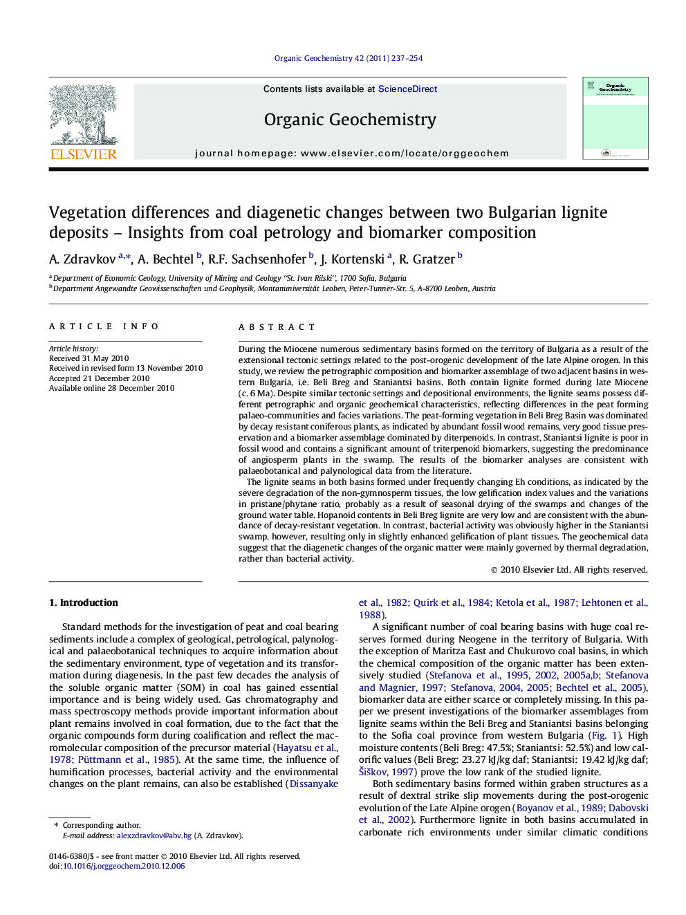 Vegetation differences and diagenetic changes between two Bulgarian lignite deposits - Insights from coal petrology and biomarker composition