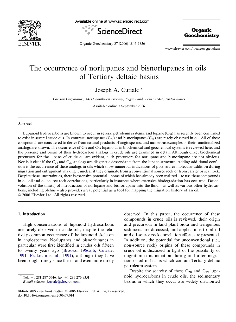 The occurrence of norlupanes and bisnorlupanes in oils of Tertiary deltaic basins