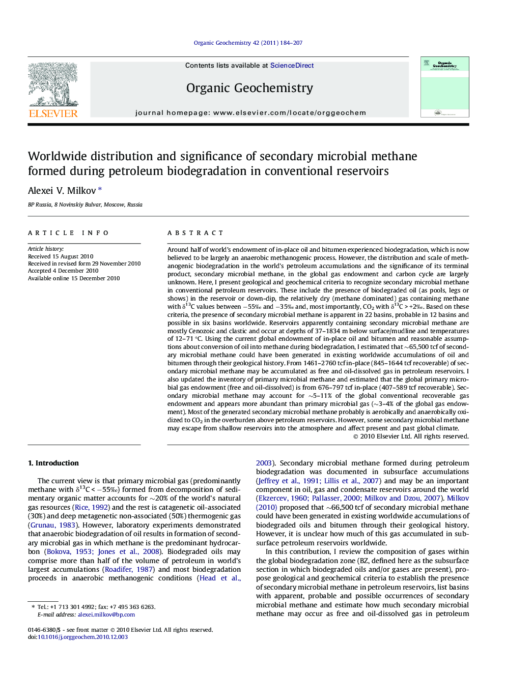 Worldwide distribution and significance of secondary microbial methane formed during petroleum biodegradation in conventional reservoirs