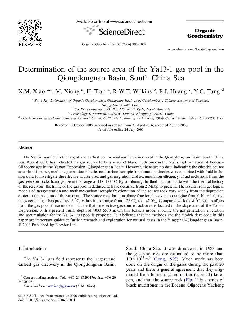 Determination of the source area of the Ya13-1 gas pool in the Qiongdongnan Basin, South China Sea