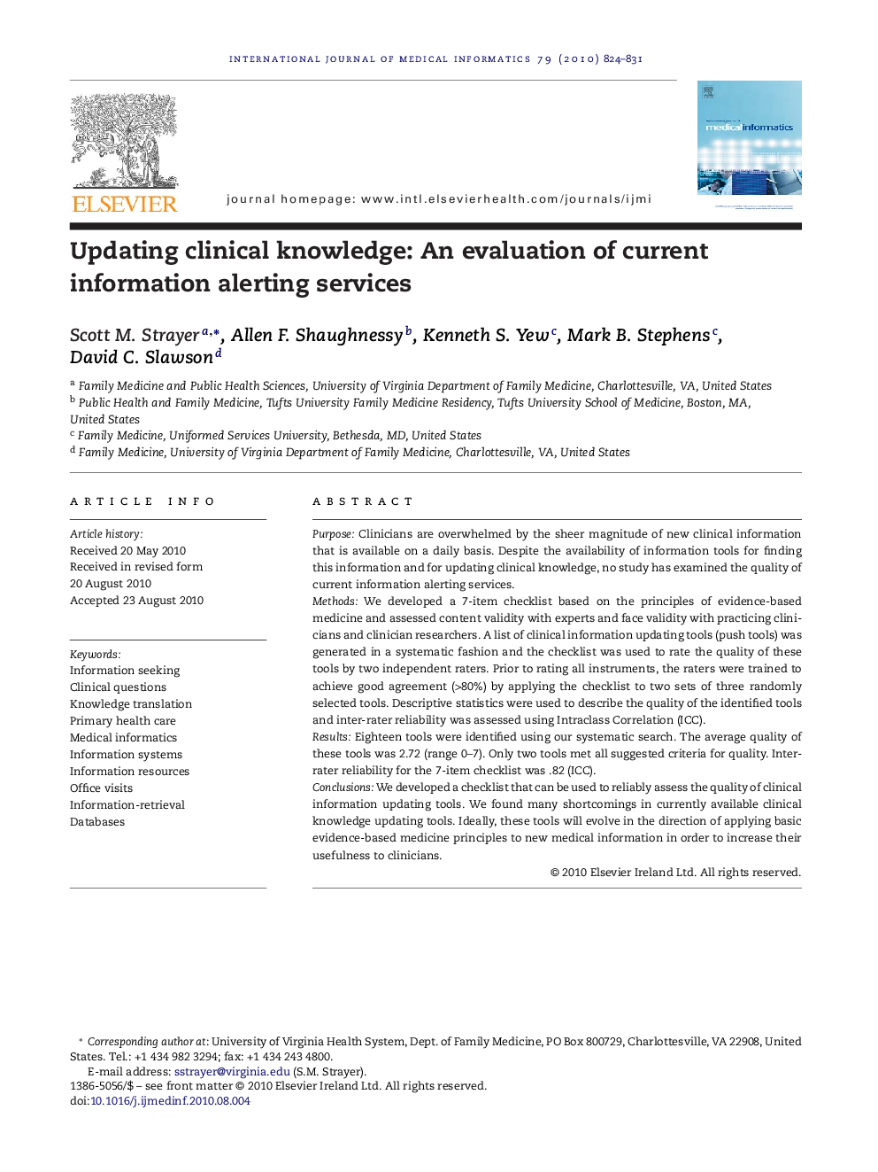 Updating clinical knowledge: An evaluation of current information alerting services