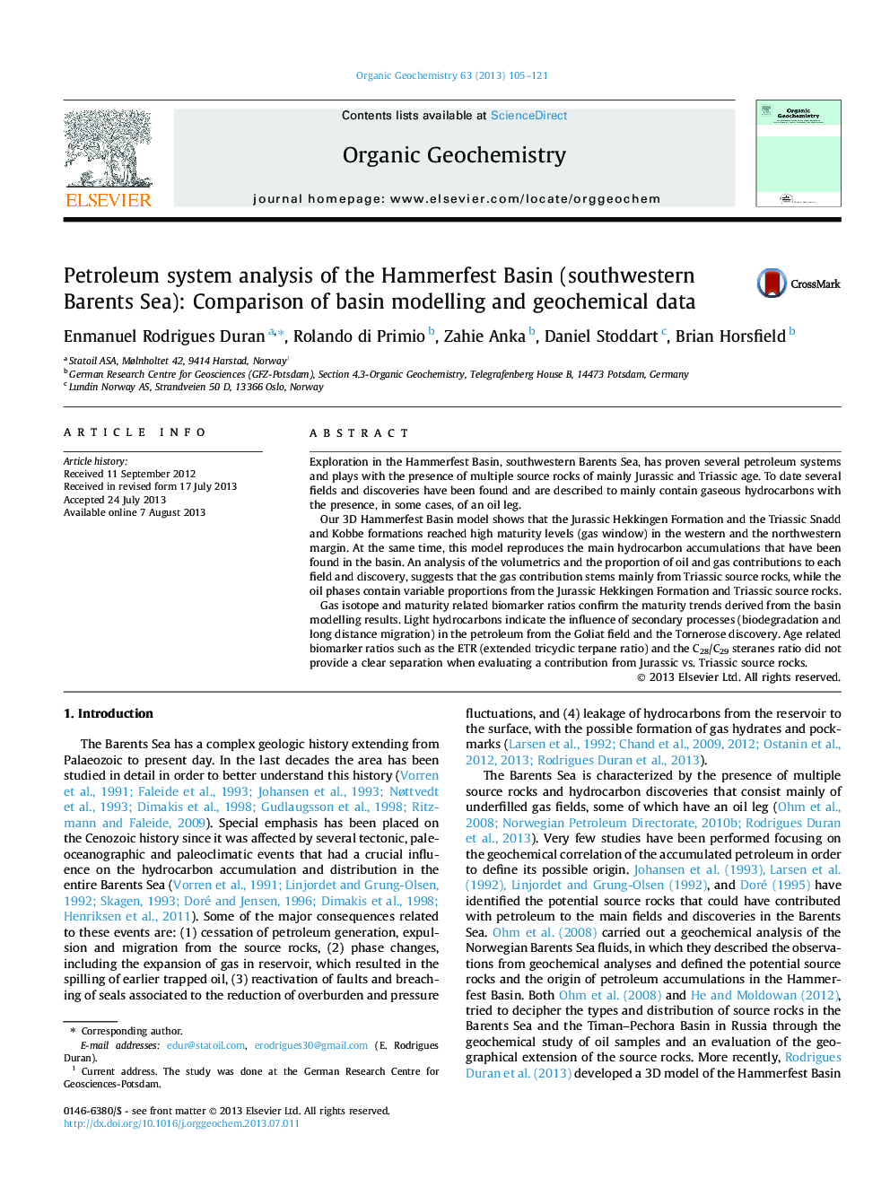 Petroleum system analysis of the Hammerfest Basin (southwestern Barents Sea): Comparison of basin modelling and geochemical data
