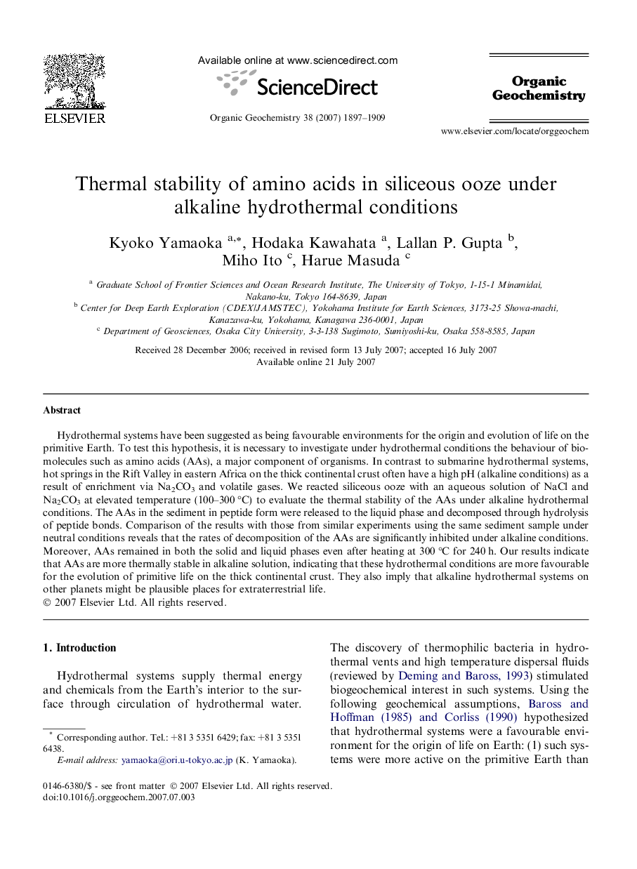 Thermal stability of amino acids in siliceous ooze under alkaline hydrothermal conditions