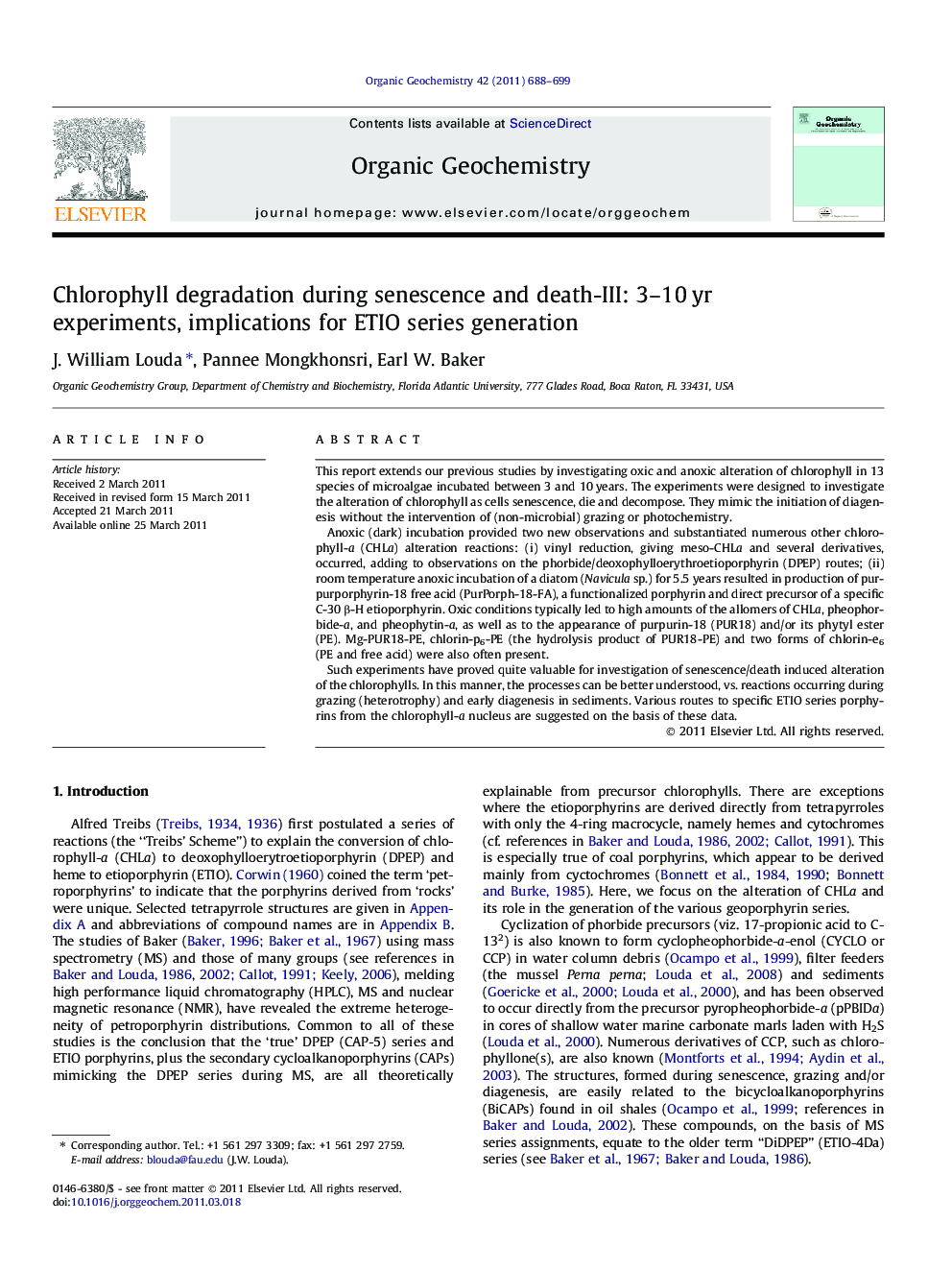 عکس صفحه اول مقاله: Chlorophyll degradation during senescence and death-III: 3-10Â yr experiments, implications for ETIO series generation Chlorophyll degradation during senescence and death-III: 3-10Â yr experiments, implications for ETIO series generation