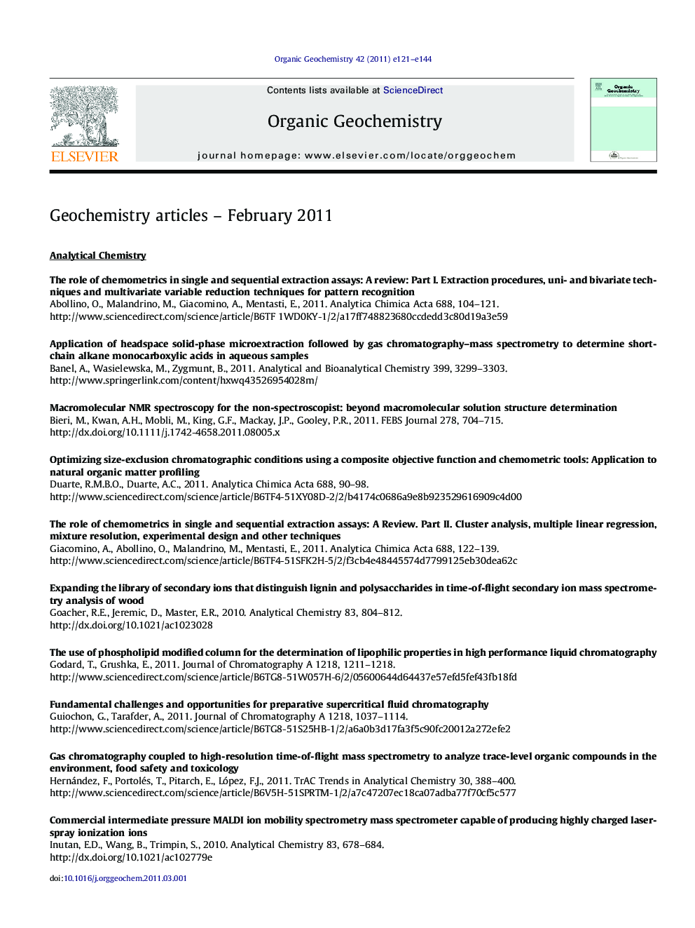 Geochemistry articles - February 2011
