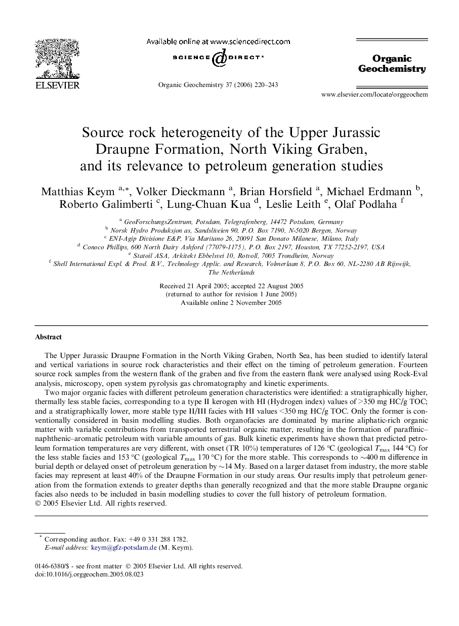 Source rock heterogeneity of the Upper Jurassic Draupne Formation, North Viking Graben, and its relevance to petroleum generation studies