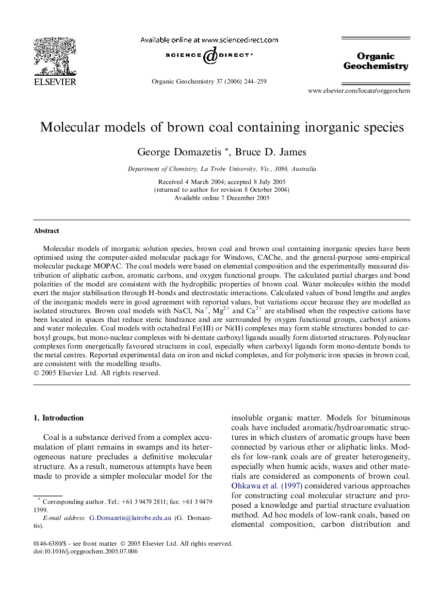 Molecular models of brown coal containing inorganic species