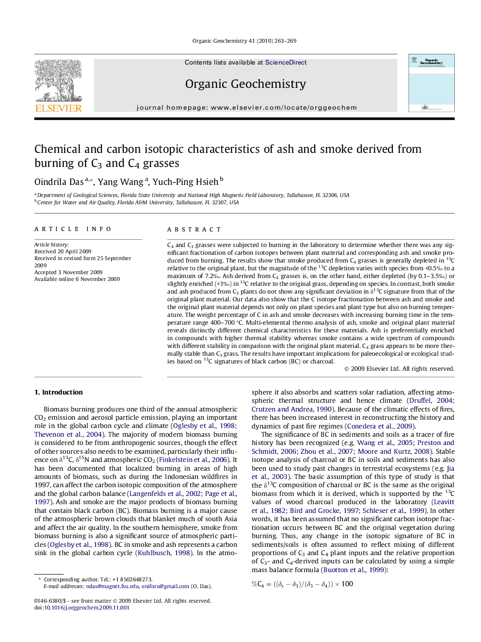 Chemical and carbon isotopic characteristics of ash and smoke derived from burning of C3 and C4 grasses