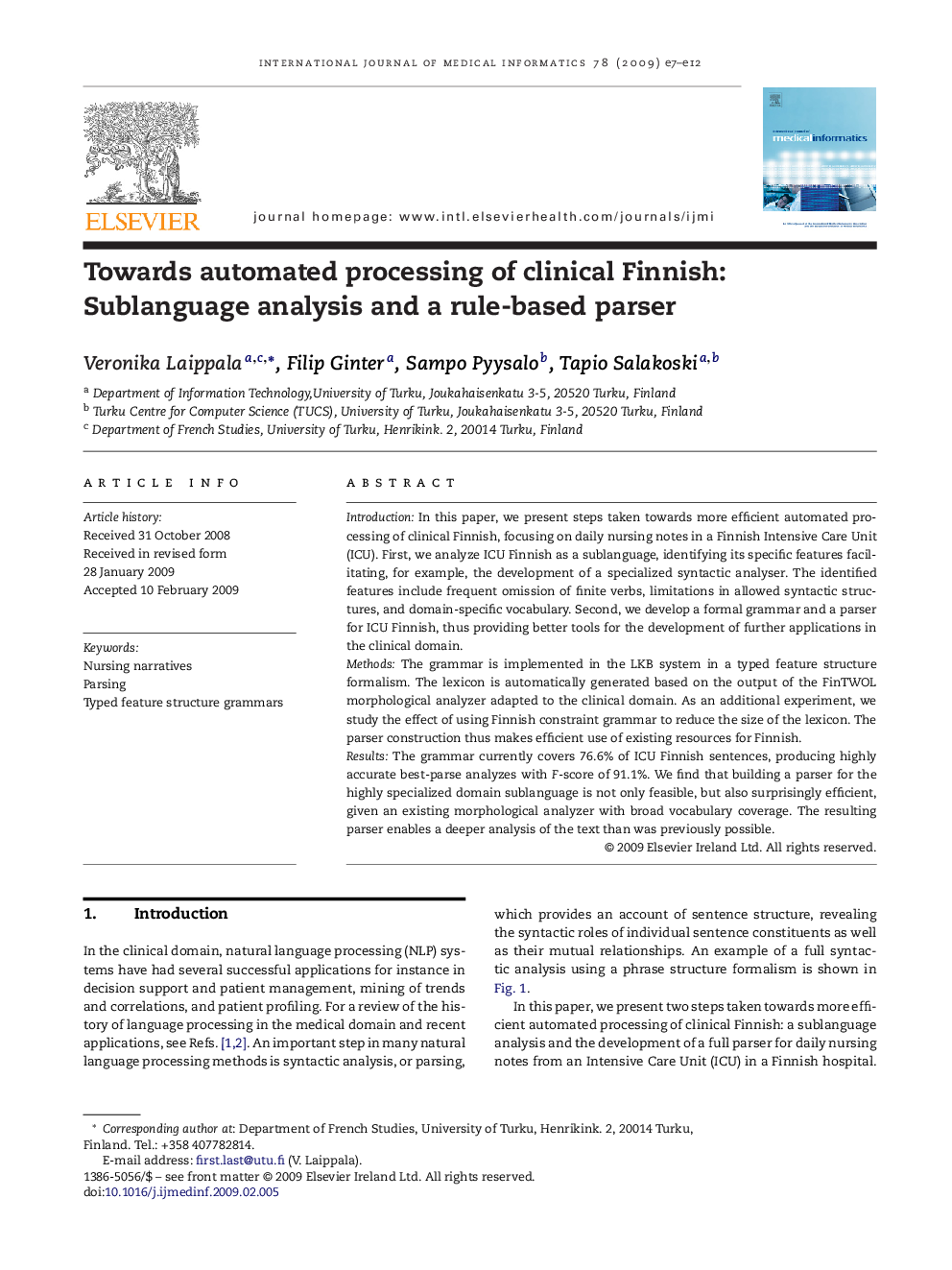 Towards automated processing of clinical Finnish: Sublanguage analysis and a rule-based parser