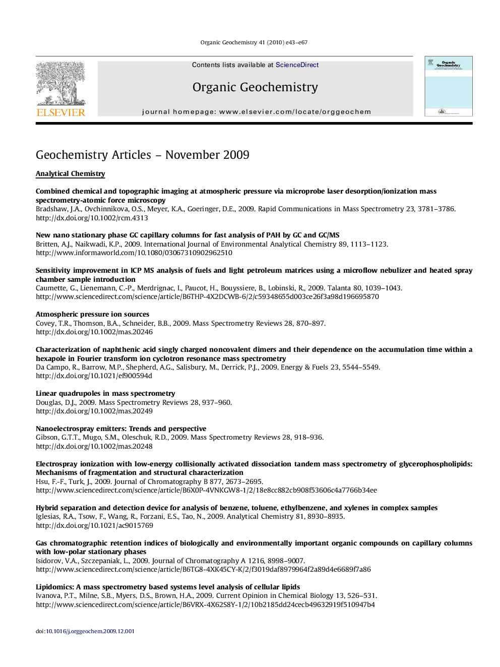 Geochemistry articles - November 2009