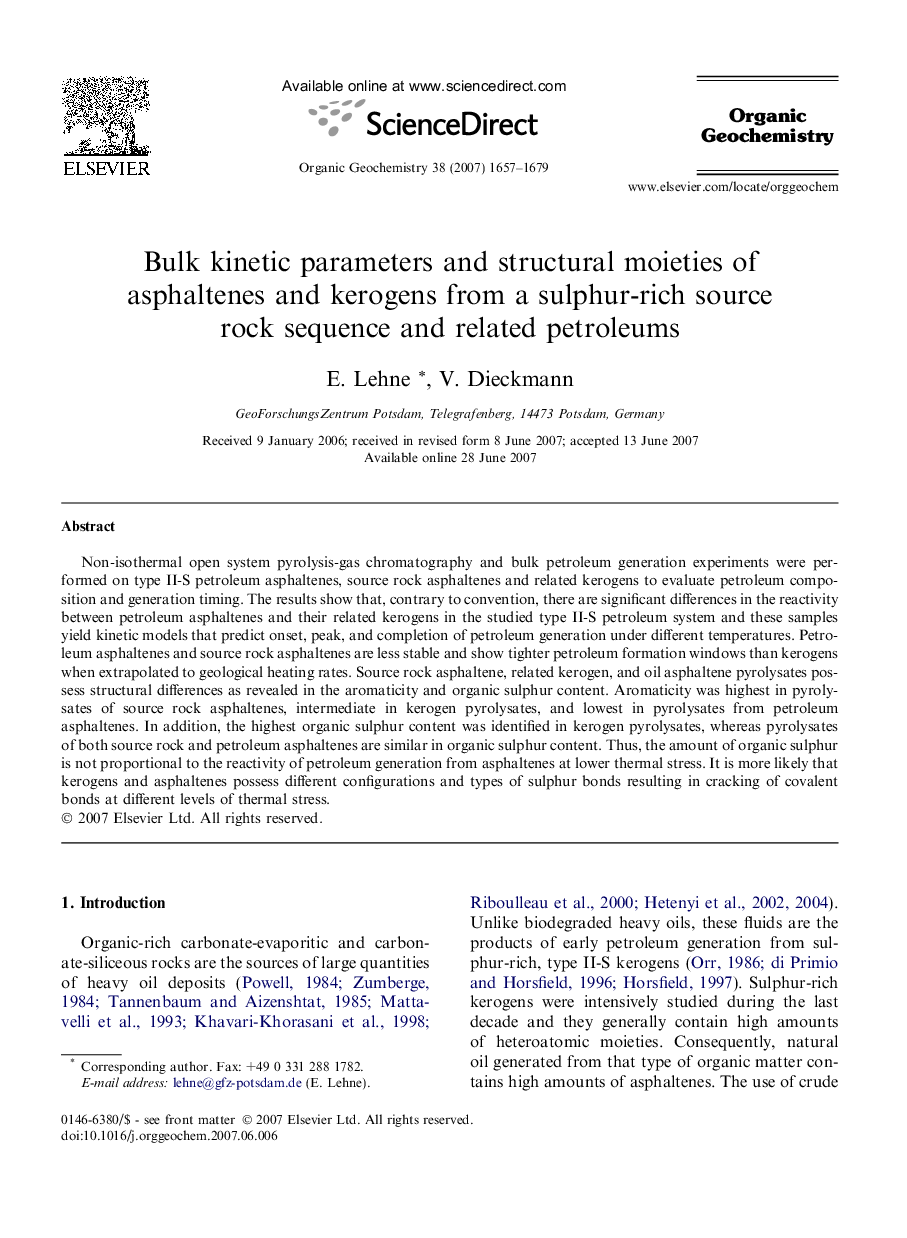 Bulk kinetic parameters and structural moieties of asphaltenes and kerogens from a sulphur-rich source rock sequence and related petroleums