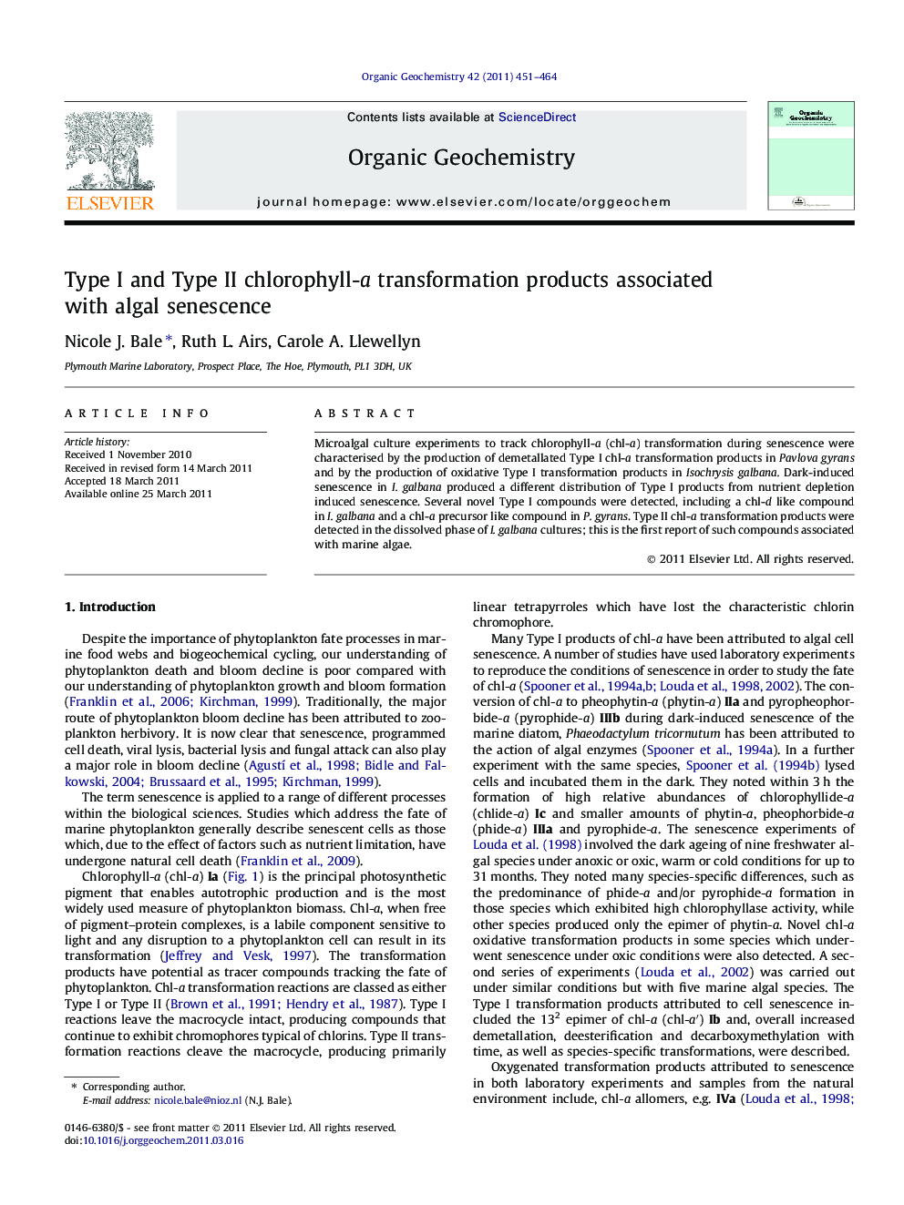 Type I and Type II chlorophyll-a transformation products associated with algal senescence