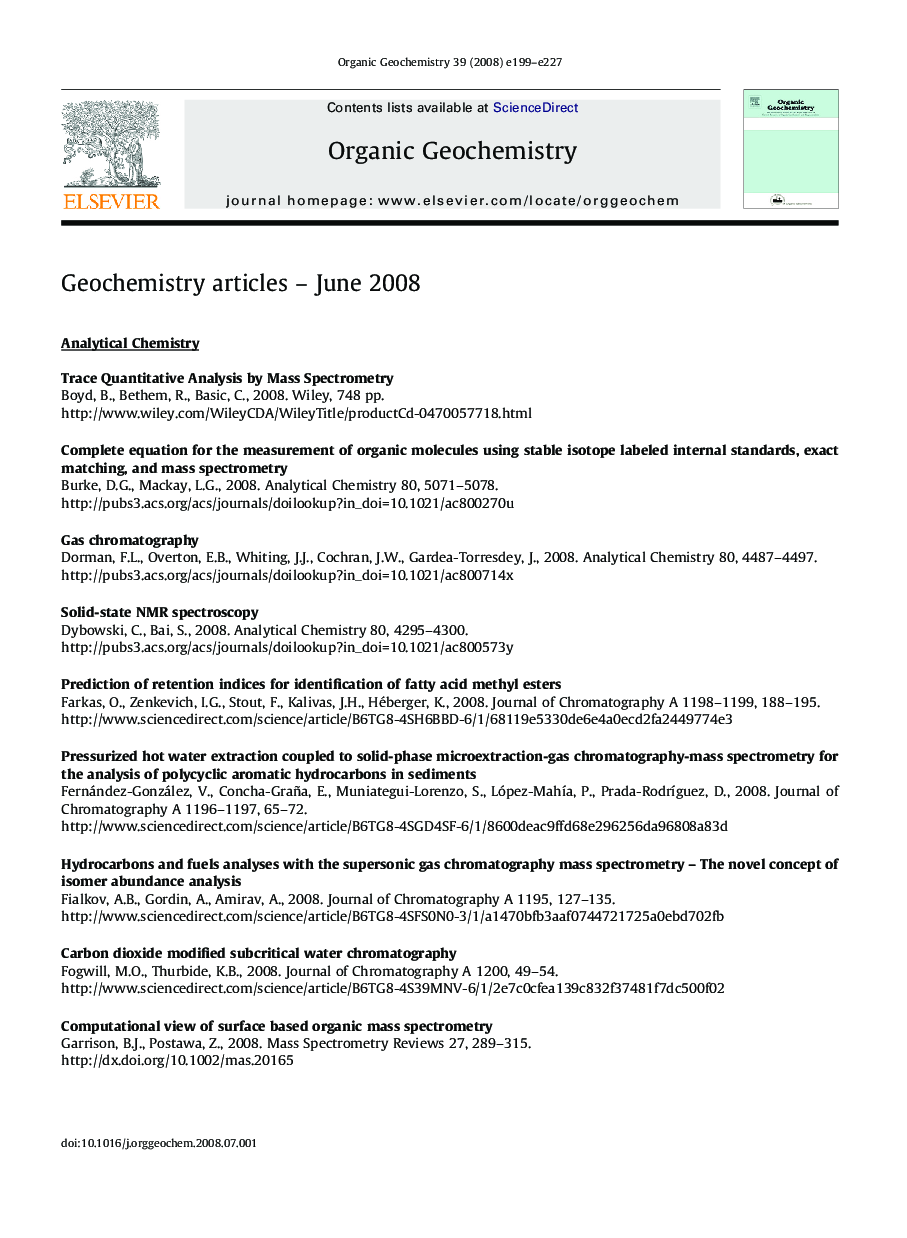 GEOCHEMISTRY ARTICLES - June 2008