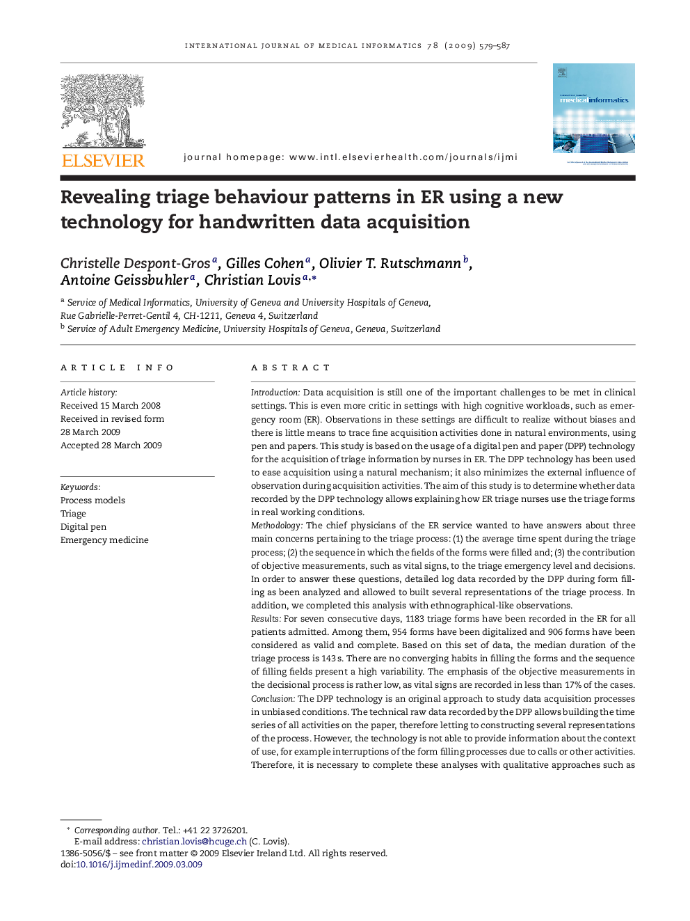 Revealing triage behaviour patterns in ER using a new technology for handwritten data acquisition