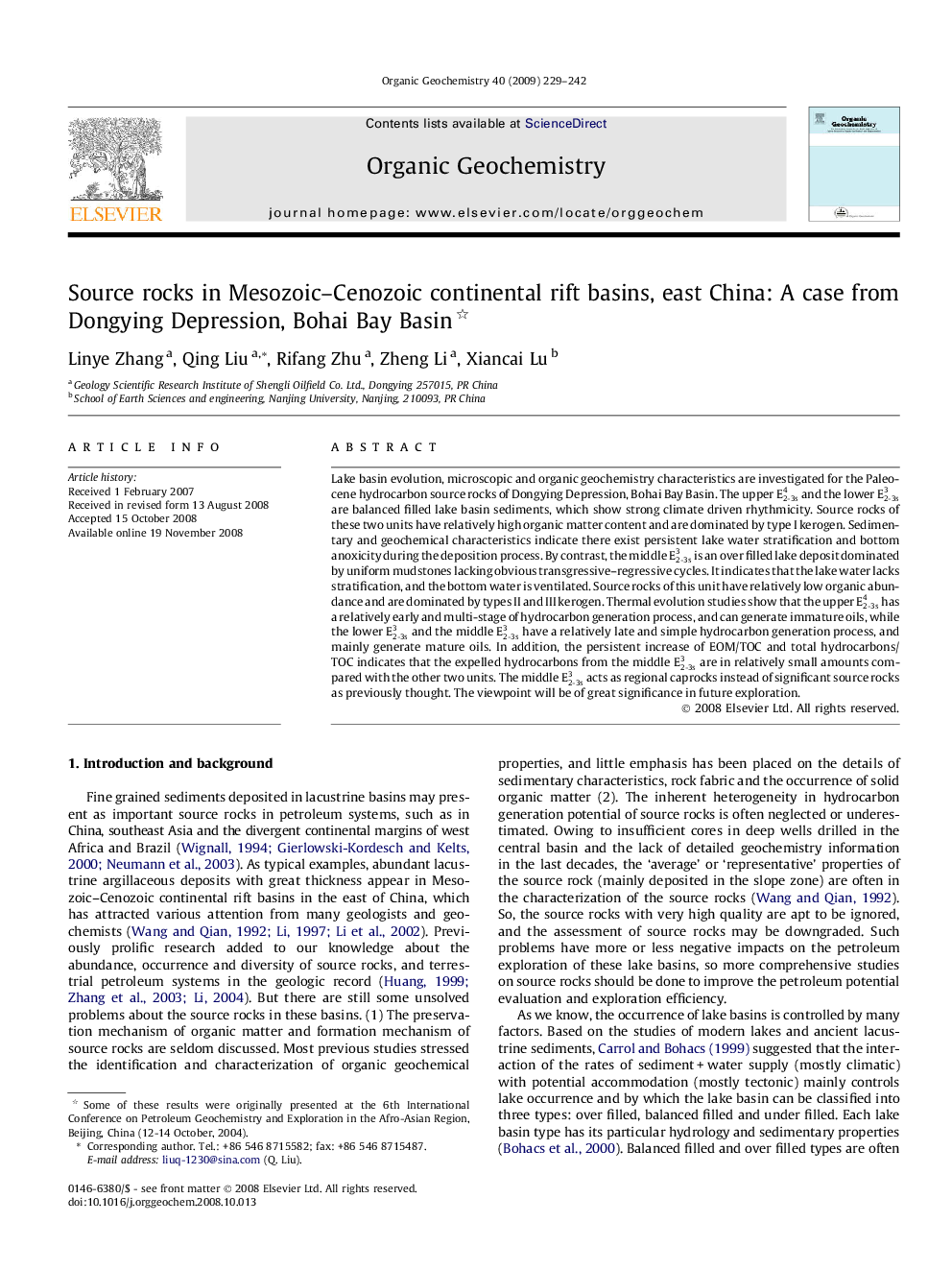 Source rocks in Mesozoic-Cenozoic continental rift basins, east China: A case from Dongying Depression, Bohai Bay Basin
