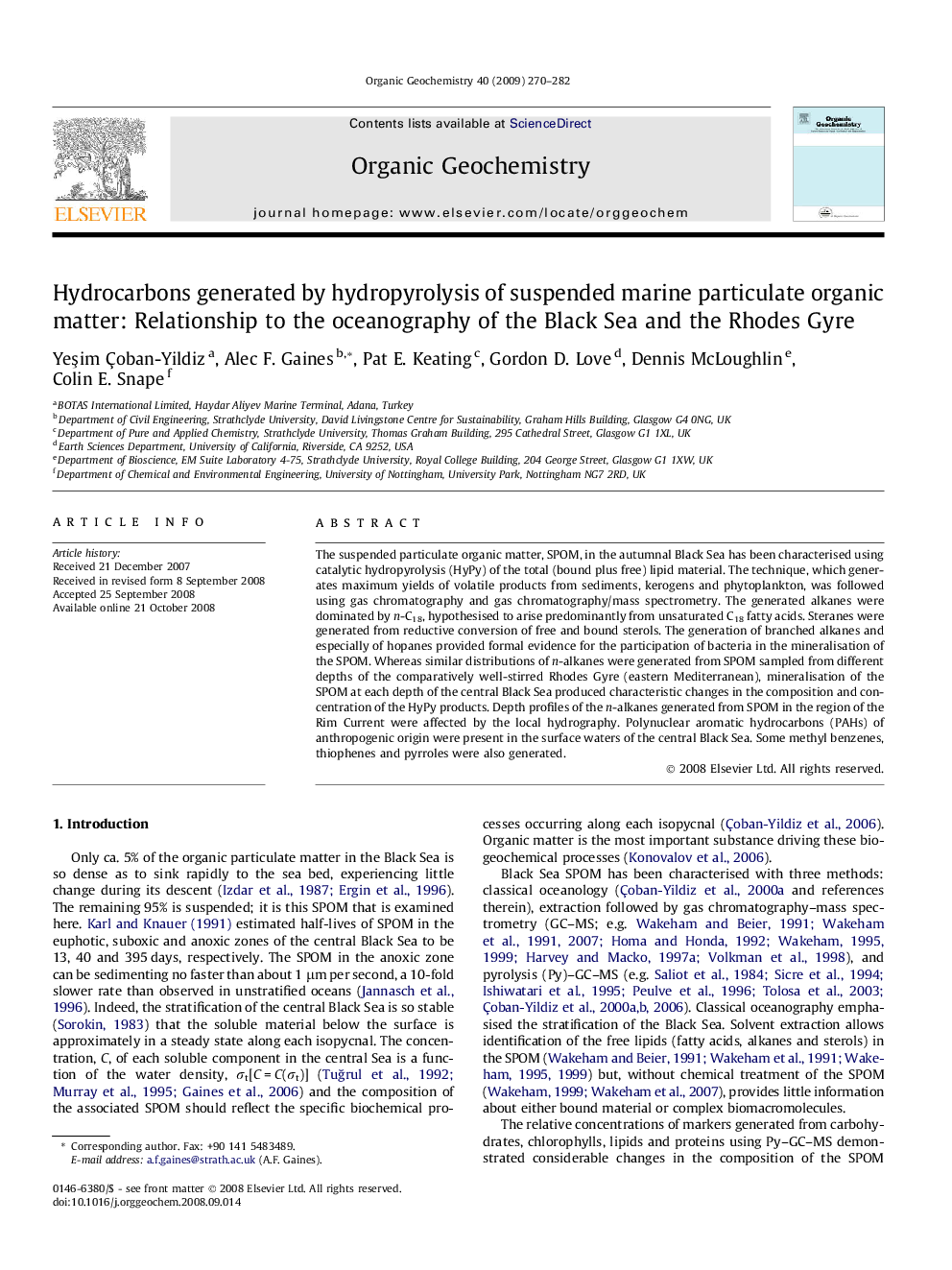Hydrocarbons generated by hydropyrolysis of suspended marine particulate organic matter: Relationship to the oceanography of the Black Sea and the Rhodes Gyre