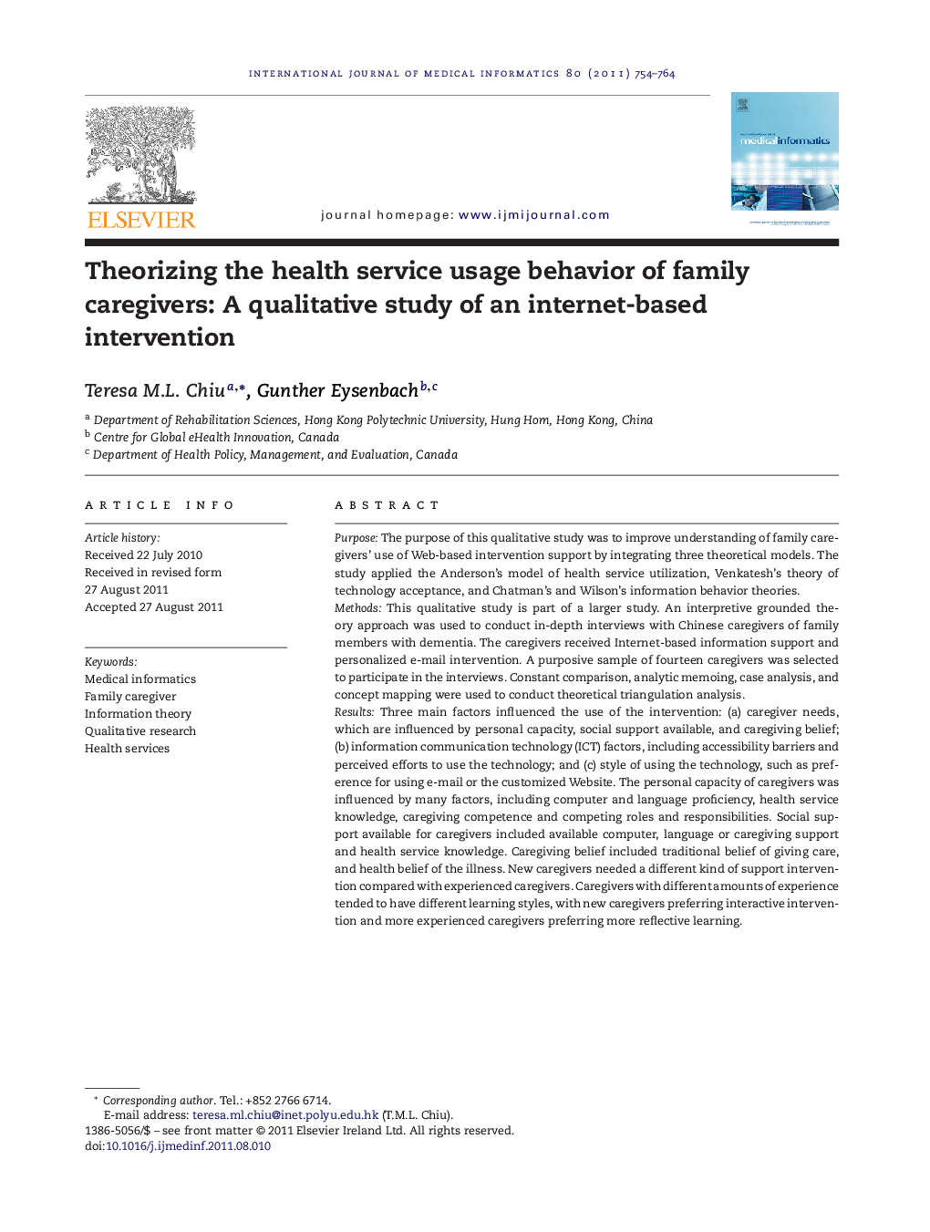 Theorizing the health service usage behavior of family caregivers: A qualitative study of an internet-based intervention