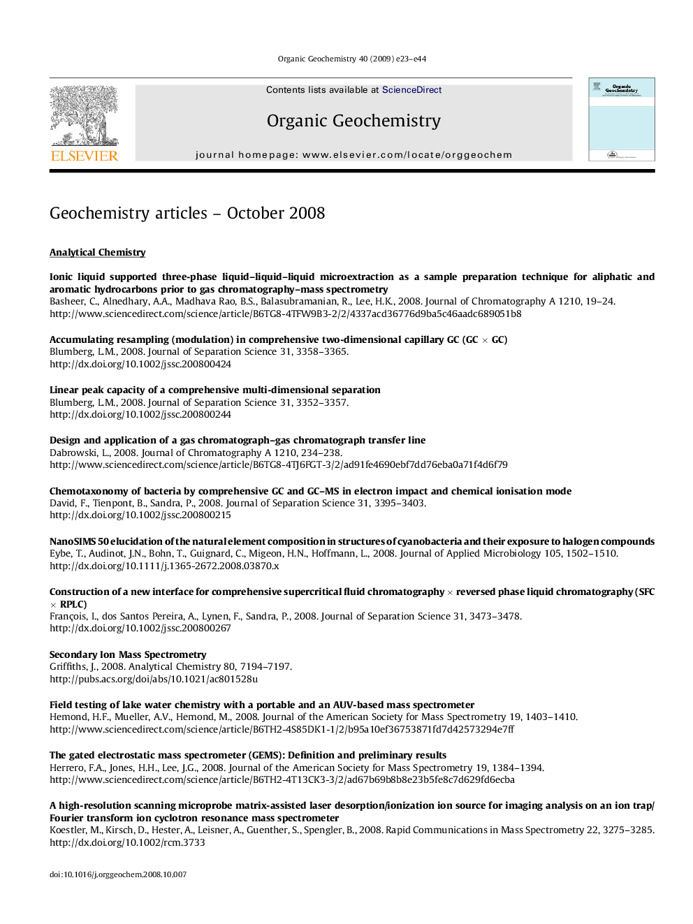 Geochemistry articles October 2008