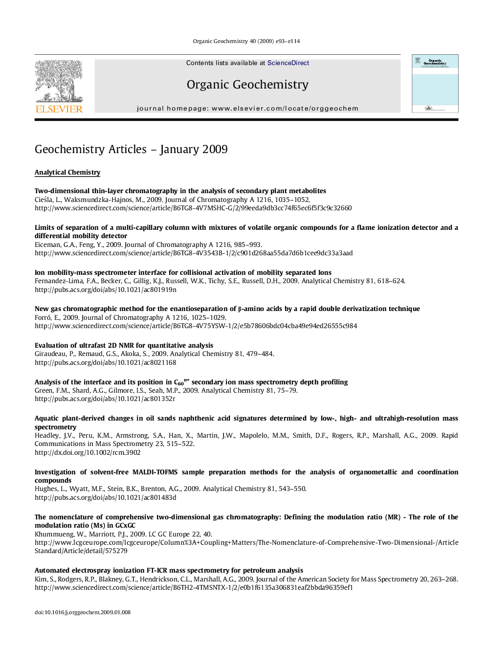 Geochemistry Articles - January 2009