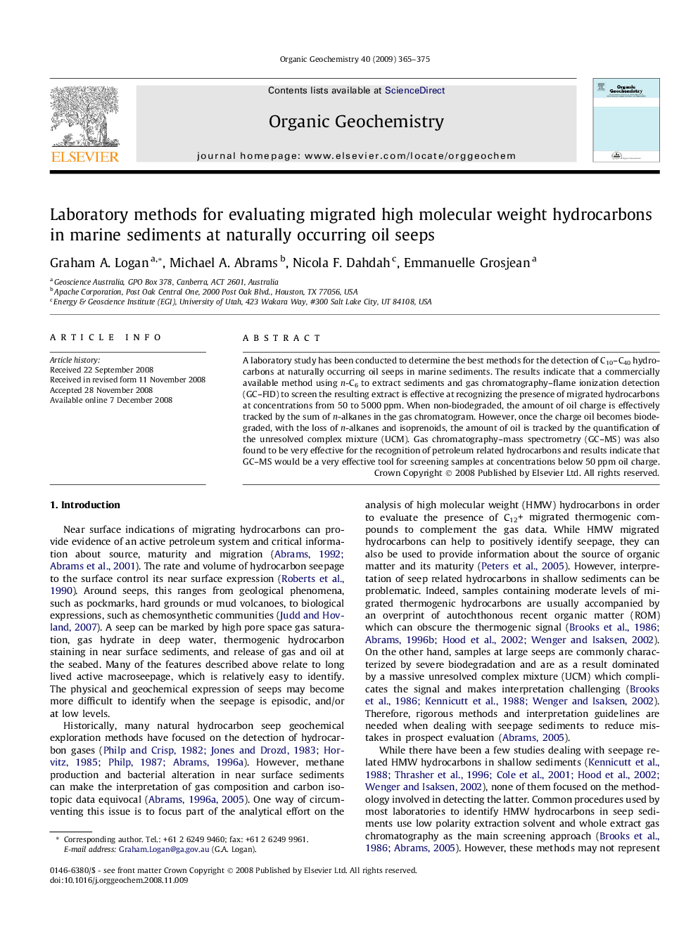 Laboratory methods for evaluating migrated high molecular weight hydrocarbons in marine sediments at naturally occurring oil seeps