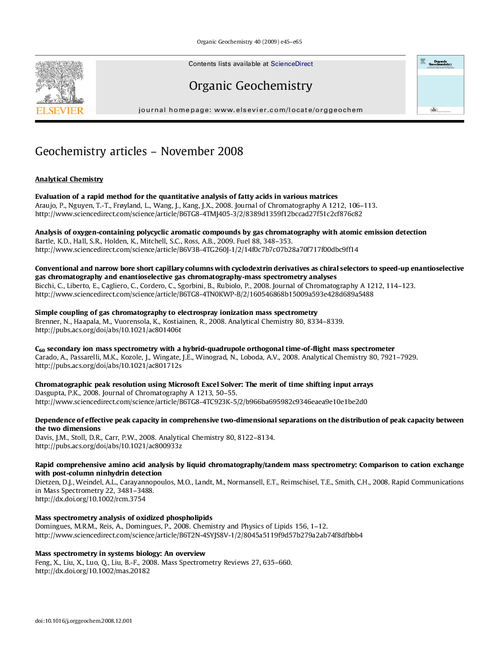 Geochemistry articles - November 2008