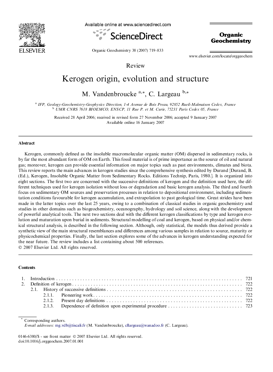 Kerogen origin, evolution and structure