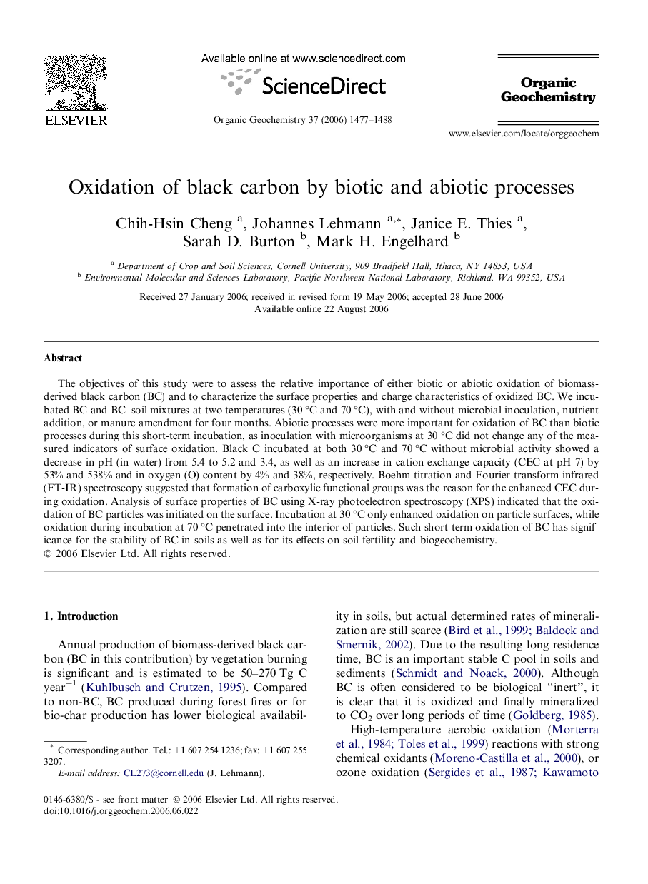Oxidation of black carbon by biotic and abiotic processes