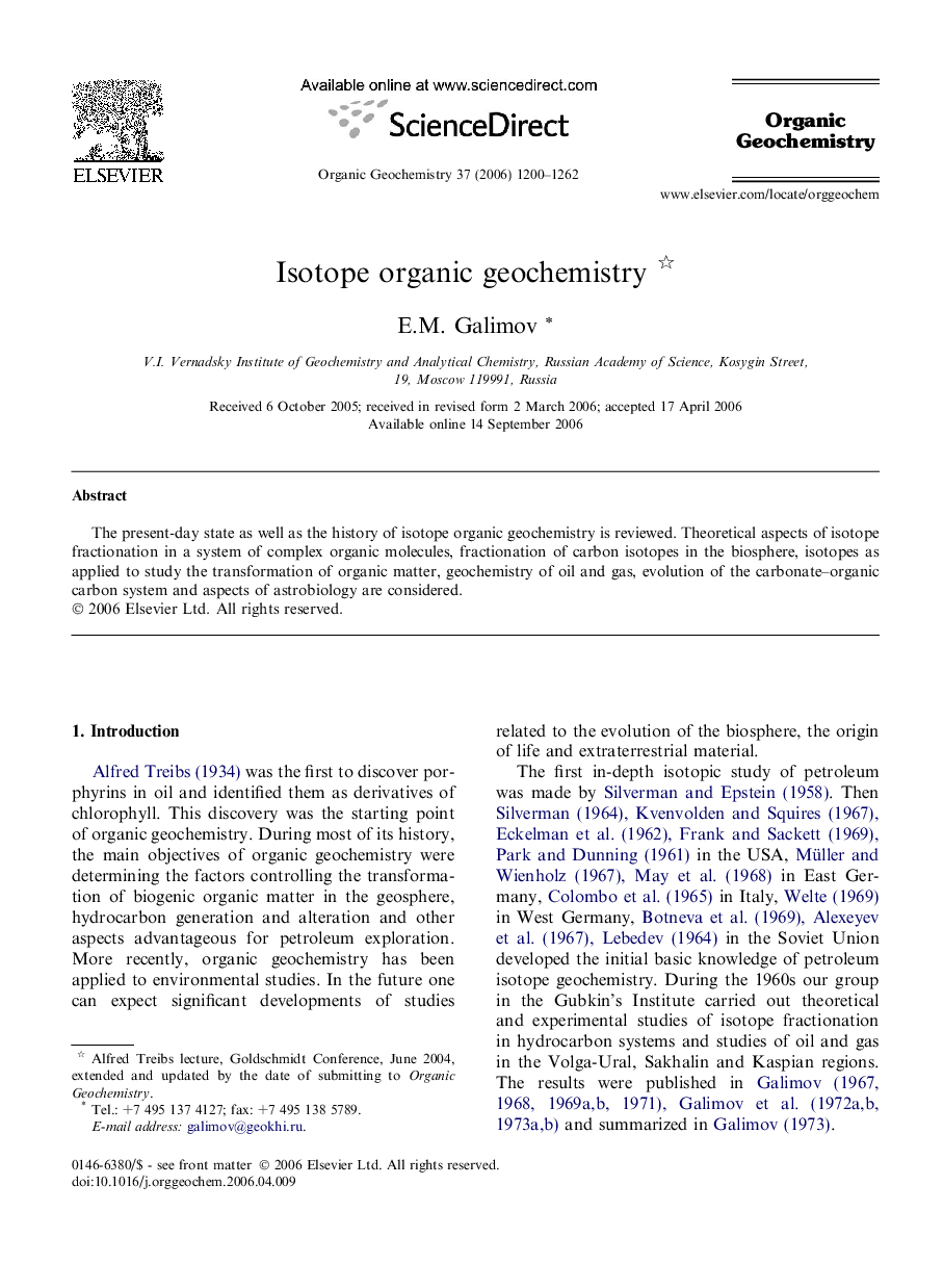 Isotope organic geochemistry