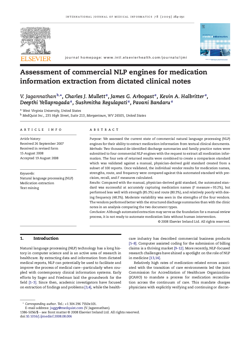 Assessment of commercial NLP engines for medication information extraction from dictated clinical notes