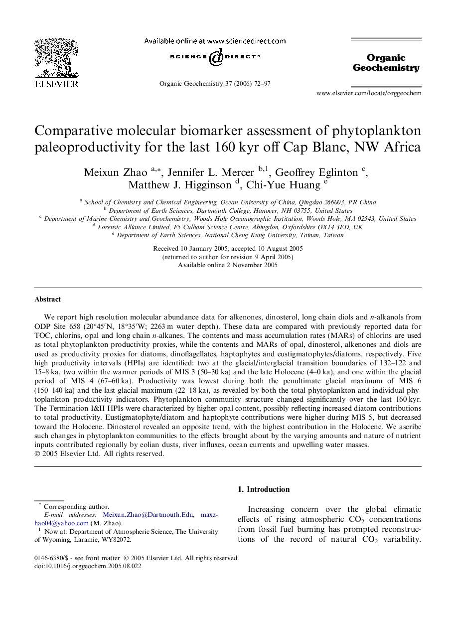 Comparative molecular biomarker assessment of phytoplankton paleoproductivity for the last 160Â kyr off Cap Blanc, NW Africa