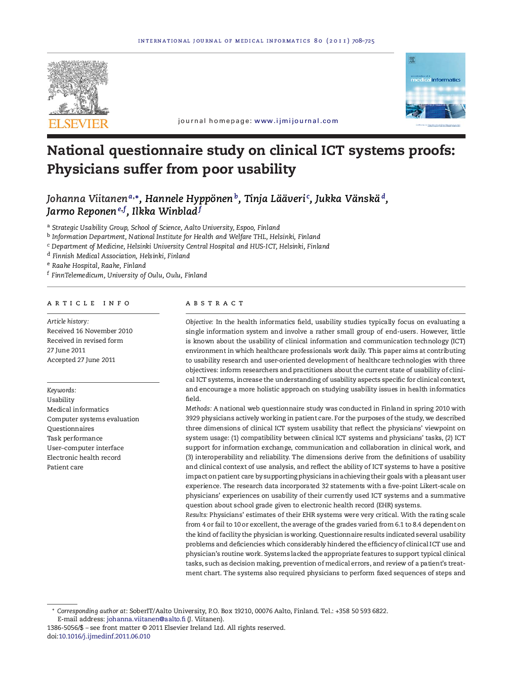 National questionnaire study on clinical ICT systems proofs: Physicians suffer from poor usability