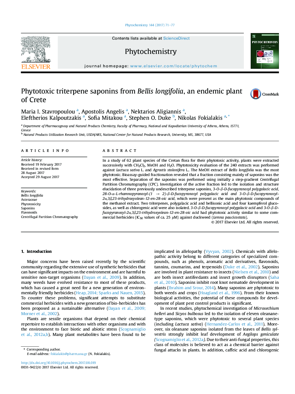 Phytotoxic triterpene saponins from Bellis longifolia, an endemic plant of Crete