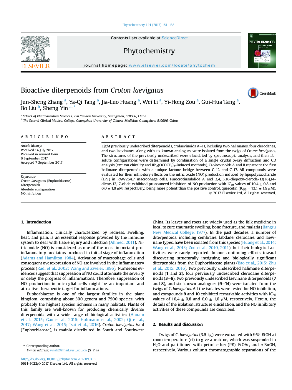 Bioactive diterpenoids from Croton laevigatus