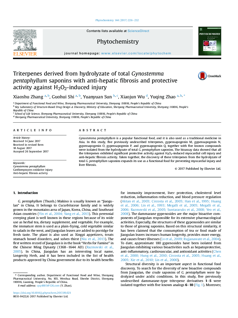 Triterpenes derived from hydrolyzate of total Gynostemma pentaphyllum saponins with anti-hepatic fibrosis and protective activity against H2O2-induced injury